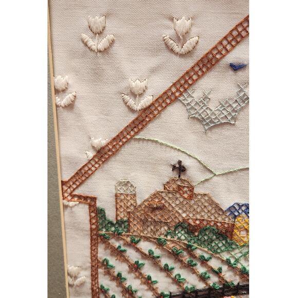 Vtg counted cross stitch of a country farm,w/sheep/crops w/farmhouse/barn Framed - Picture 5 of 14